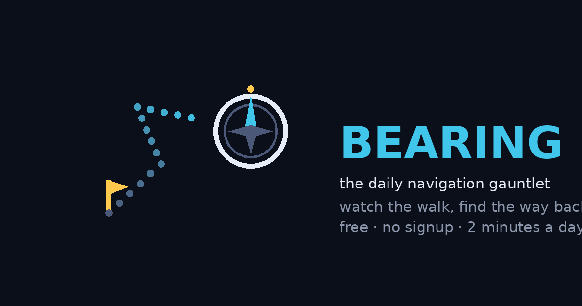 Bearing: a dotted wandering path ending in a compass rose on a dark field